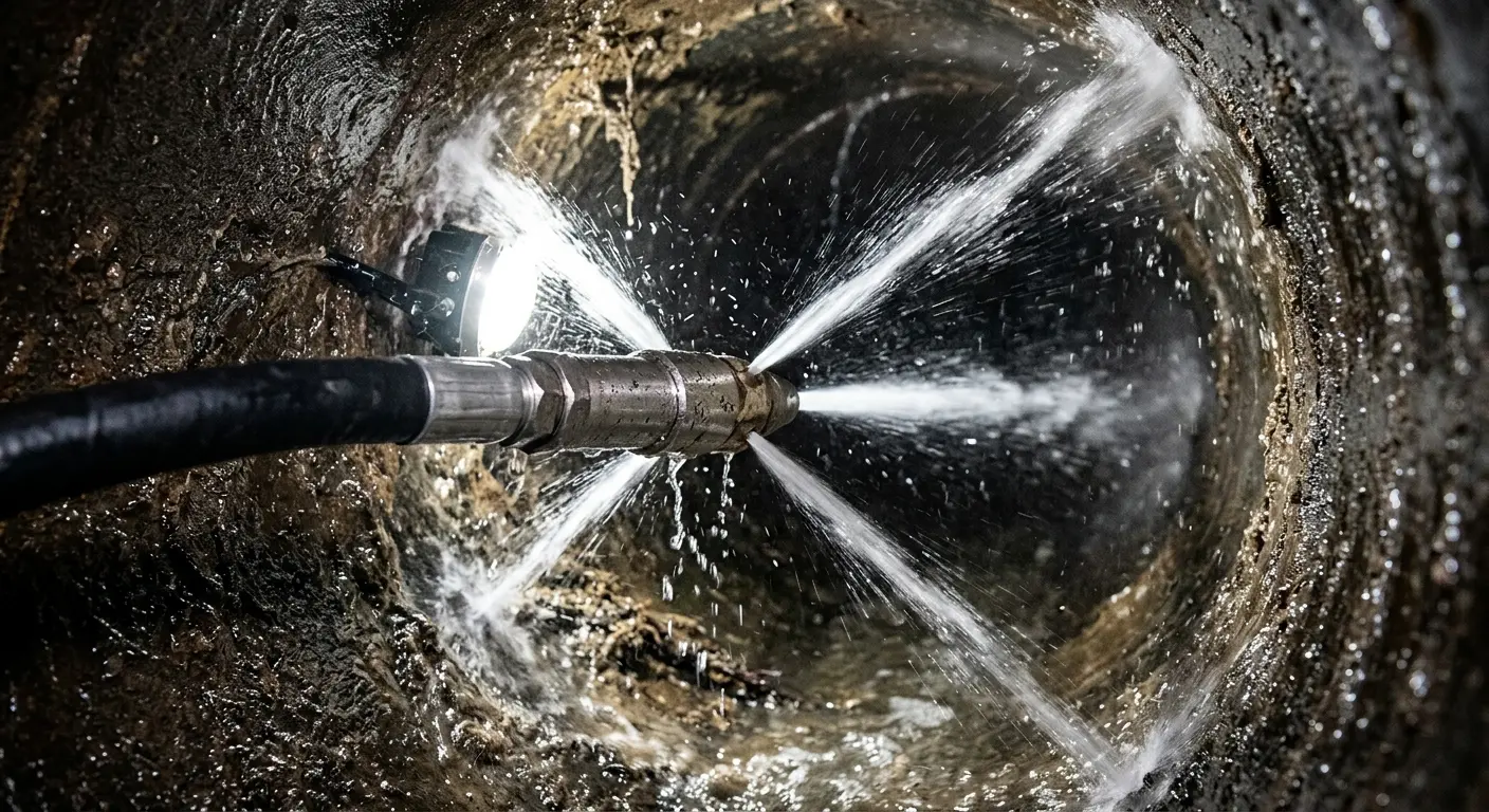 High-pressure hydro jetting nozzle cleaning sewer pipe for Sewer Line Relining in Grafton